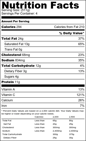 Roast cauliflower soup nutritional information