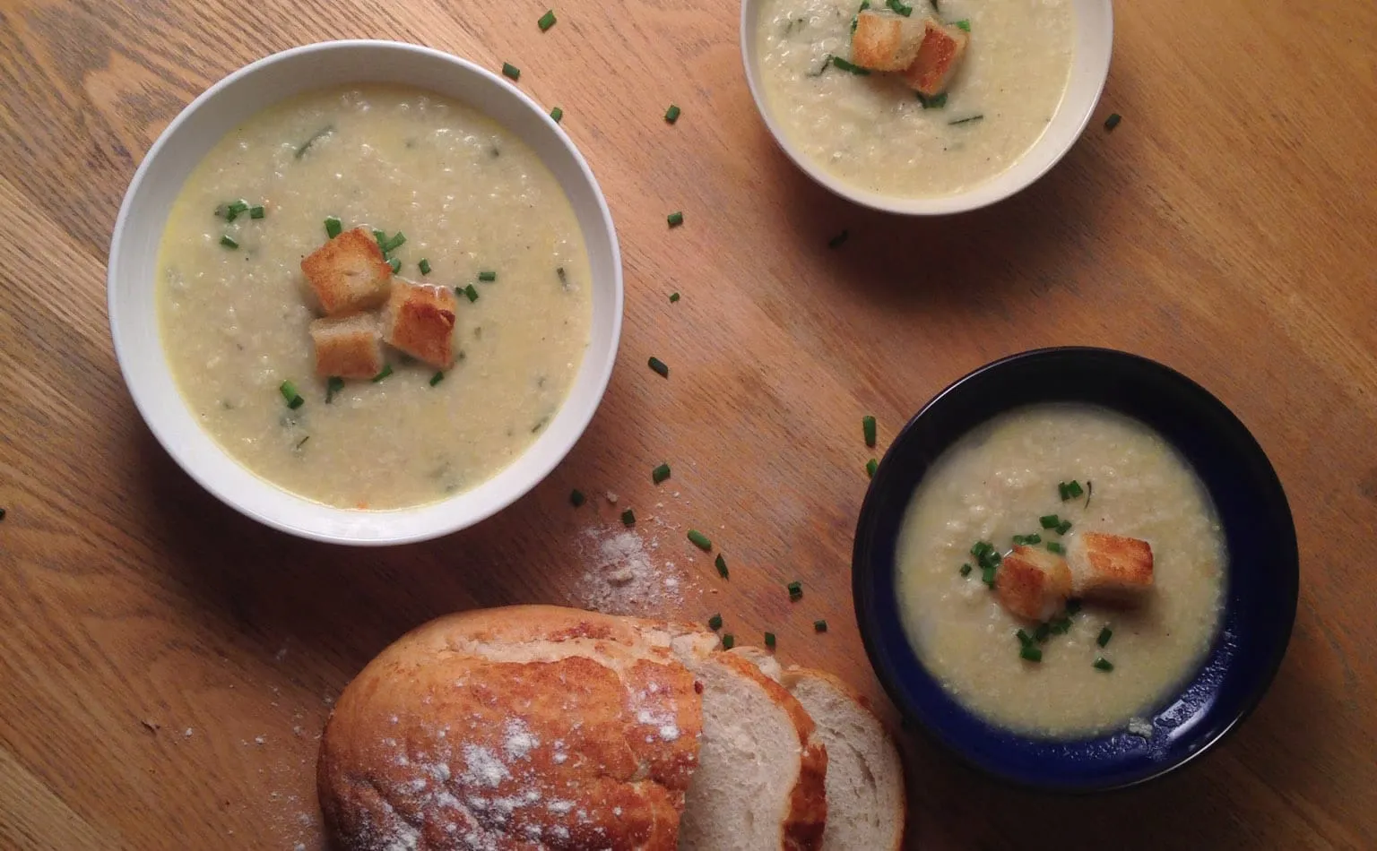Homemade Cauliflower Cheese Soup with Croutons