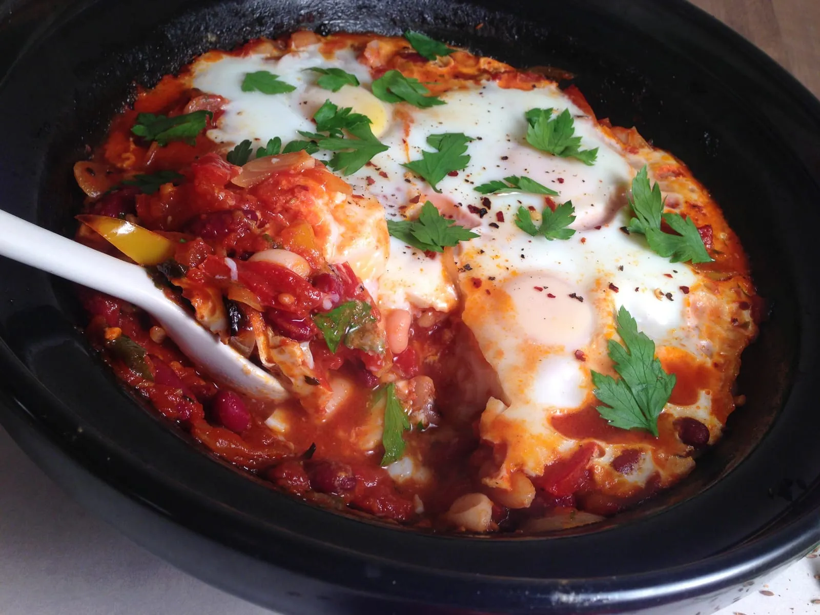 Three Bean Tagine with Baked Eggs